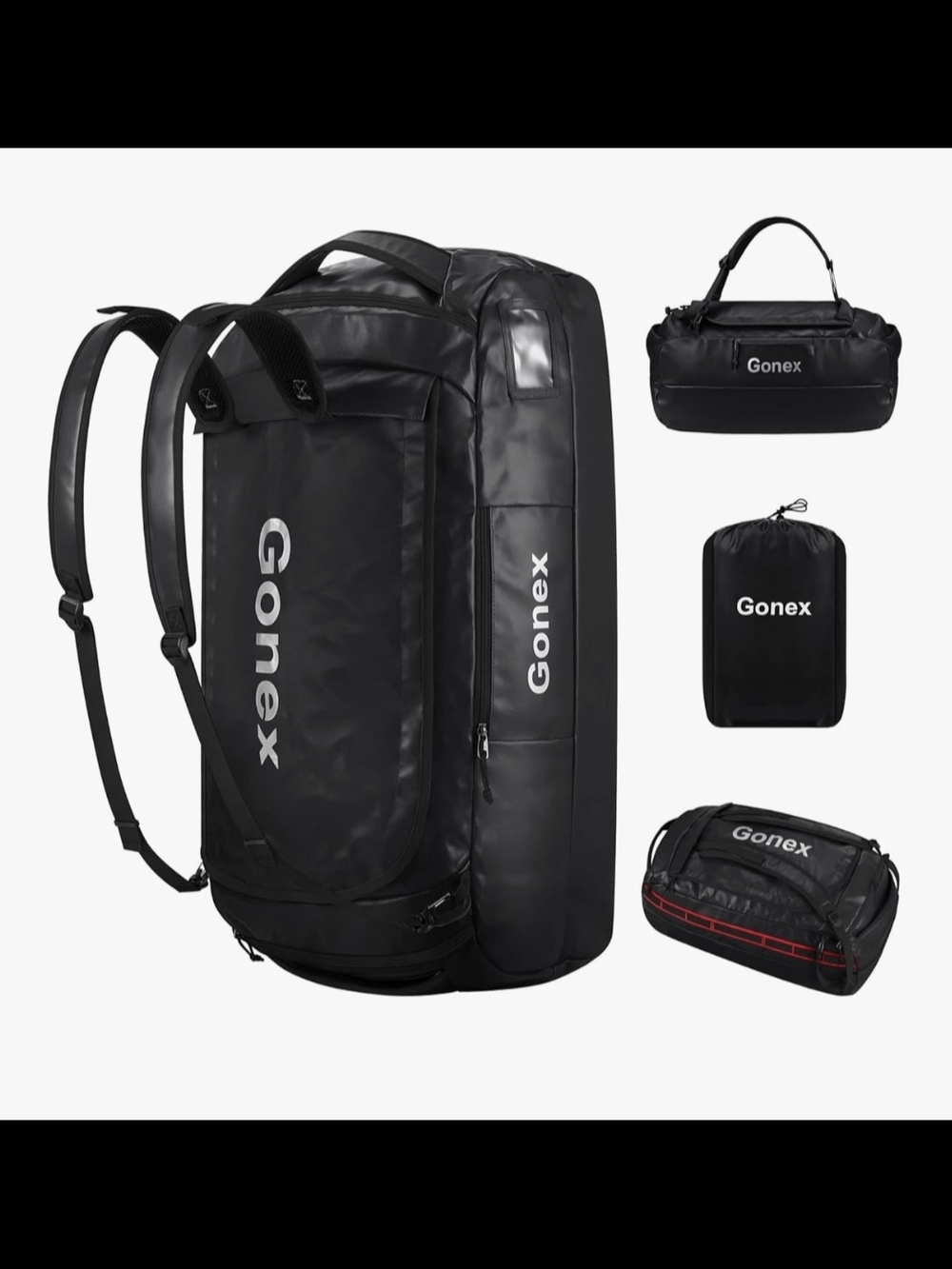 80 L GOnex Black Convertible Travel Backpack Duffel